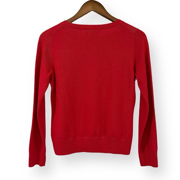 Banana Republic Floral Embellished Red Cardigan Merino Wool Blend SP Holiday - Picture 7 of 11